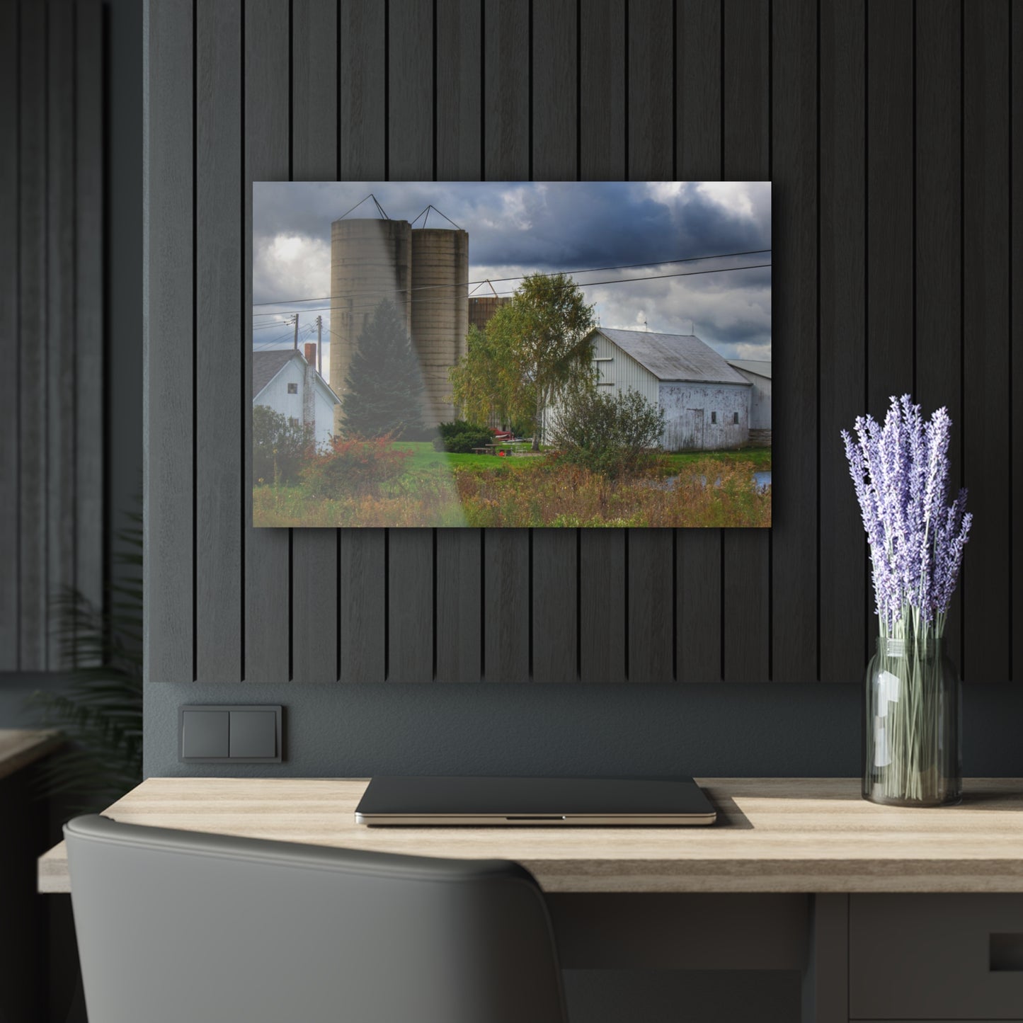 U R There Photography Baldwin White and Silos Rustic Farmhouse Acrylic Wall Print