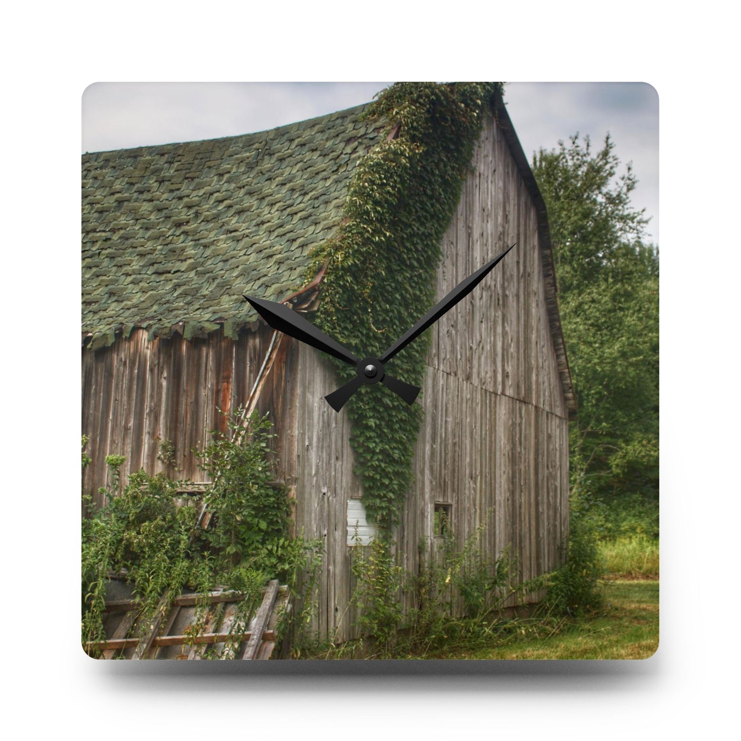 U R There Photography Chambers Grey Rustic Farmhouse Acrylic Analog Wall Clock