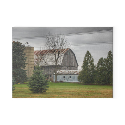 U R There Photography Eddy Road Grey I Rustic Farmhouse Tempered-Glass Cutting Board