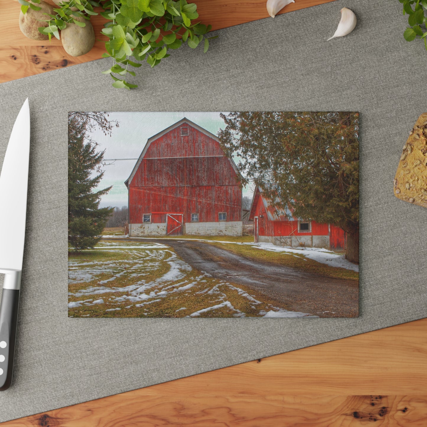 U R There Photography West Barnes Lake Reds Rustic Farmhouse Tempered-Glass Cutting Board