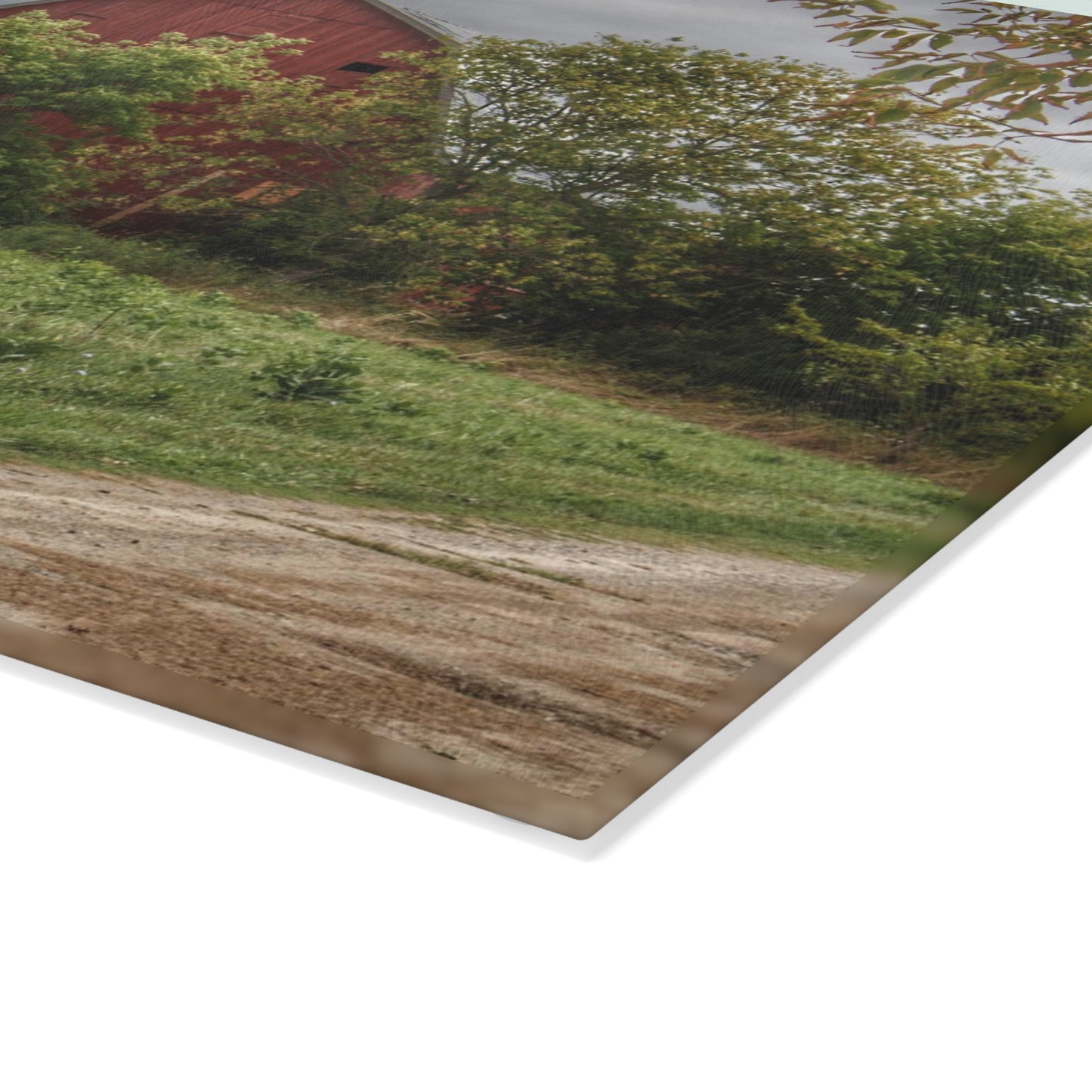 U R There Photography Bristol Road Hidden Red Rustic Farmhouse Tempered-Glass Cutting Board
