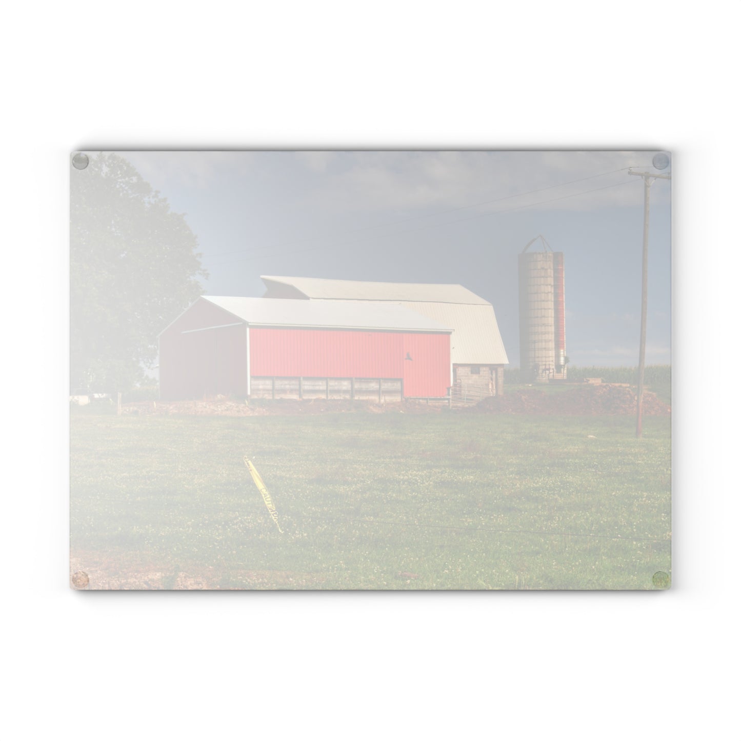 U R There Photography Clifford Farm and Silo Rustic Farmhouse Tempered-Glass Cutting Board