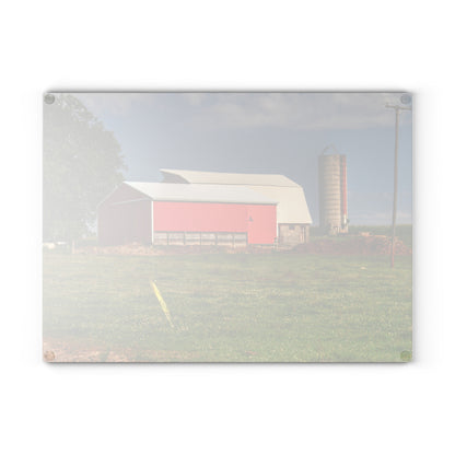 U R There Photography Clifford Farm and Silo Rustic Farmhouse Tempered-Glass Cutting Board