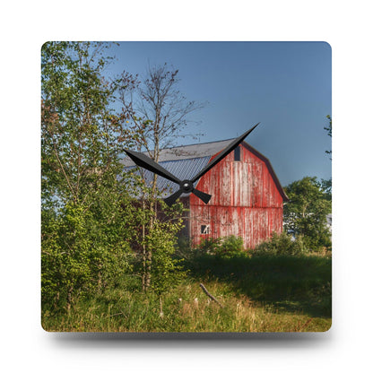 U R There Photography Columbiaville Red in Summer I Rustic Farmhouse Acrylic Analog Wall Clock