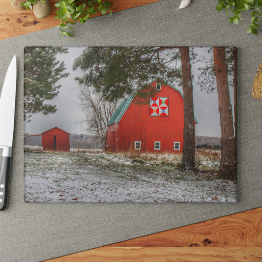 U R There Photography McKail Road Quilted Red Rustic Farmhouse Tempered-Glass Cutting Board