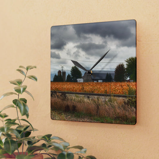 U R There Photography Reese Old Grey Beyond the Tracks Rustic Farmhouse Acrylic Analog Wall Clock