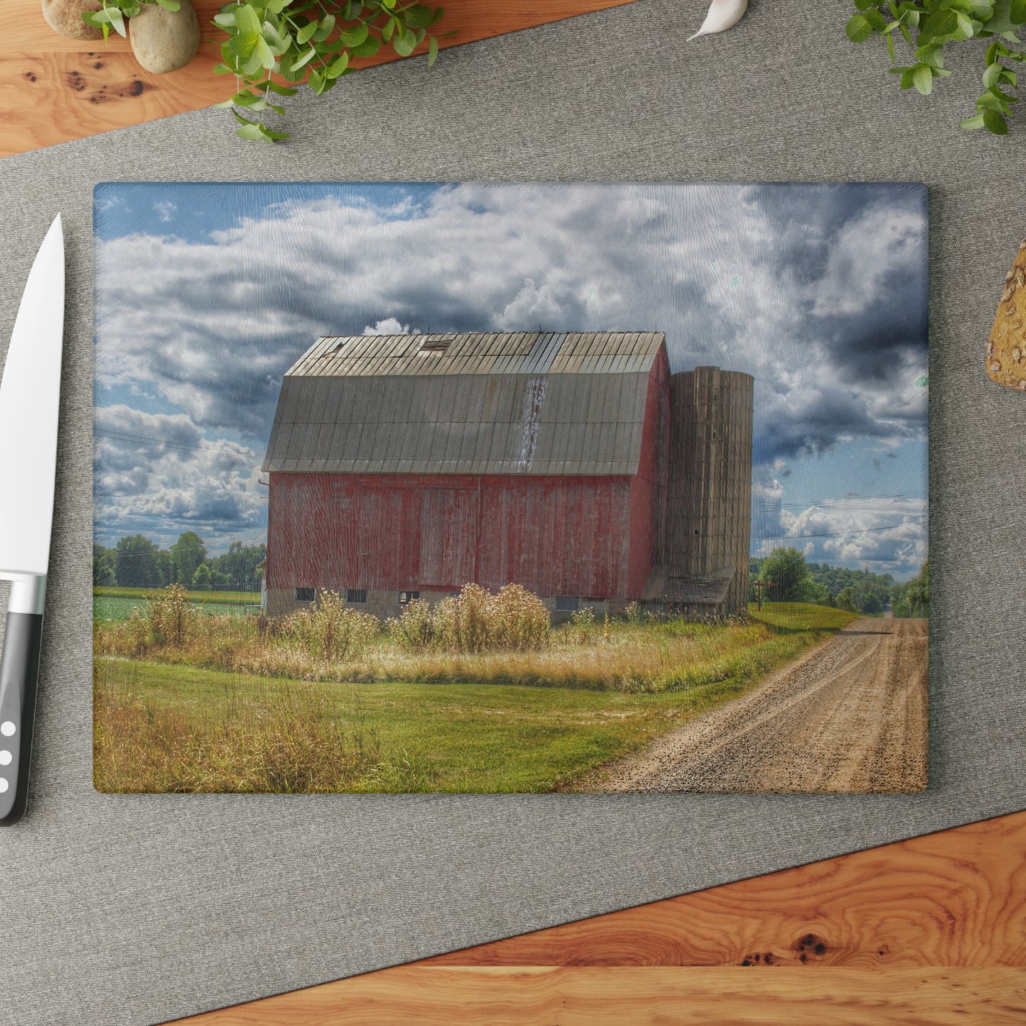 U R There Photography Haines Road Red Rustic Farmhouse Tempered-Glass Cutting Board