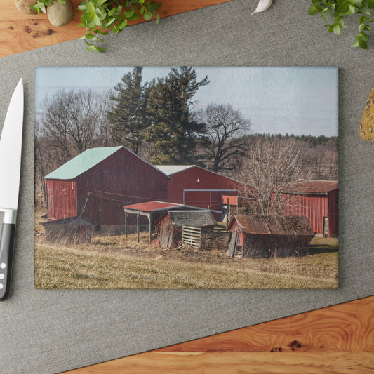 U R There Photography Bronson Lake Reds Rustic Farmhouse Tempered-Glass Cutting Board 8"x 11"