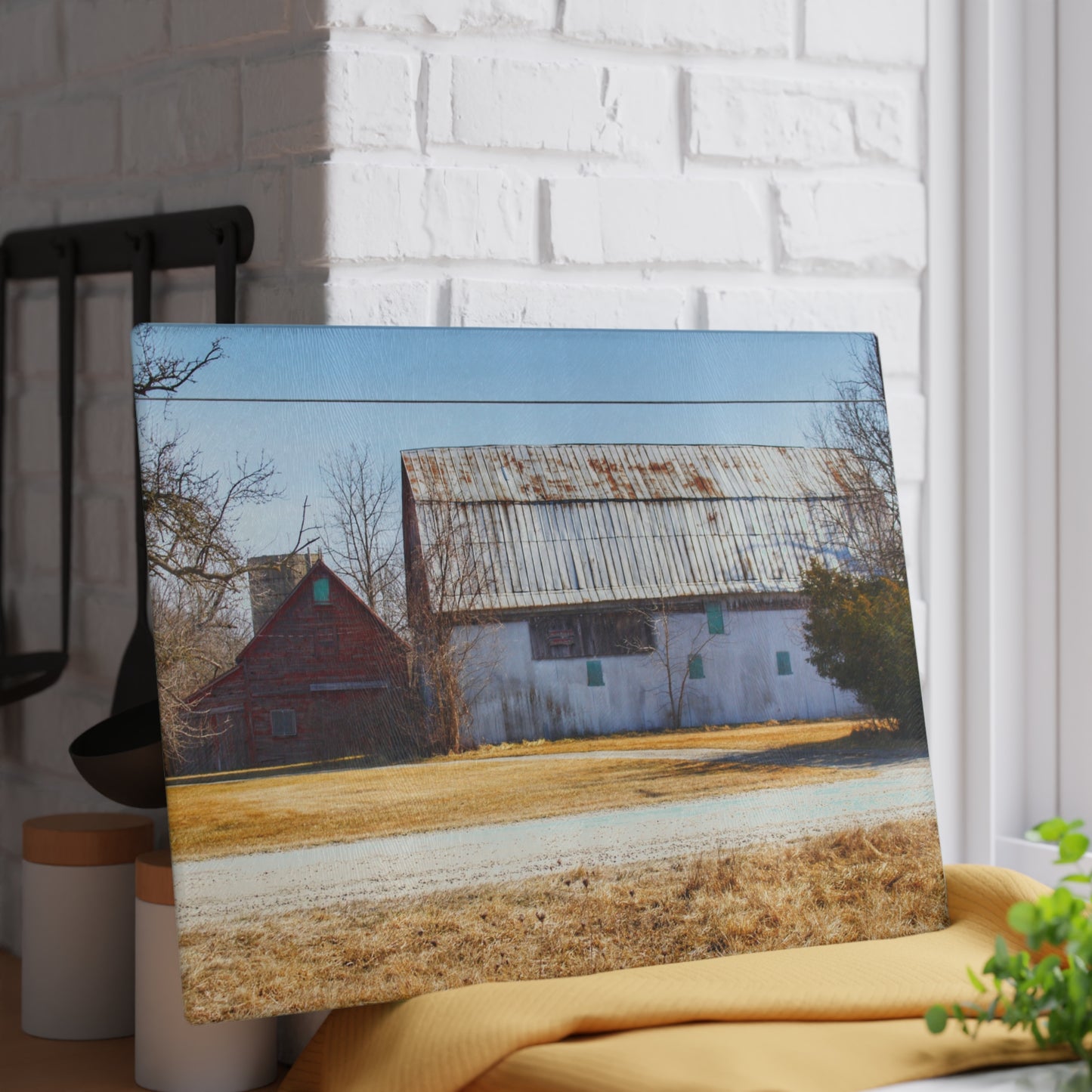 U R There Photography Indian Trail Rusted Reds II Rustic Farmhouse Tempered-Glass Cutting Board