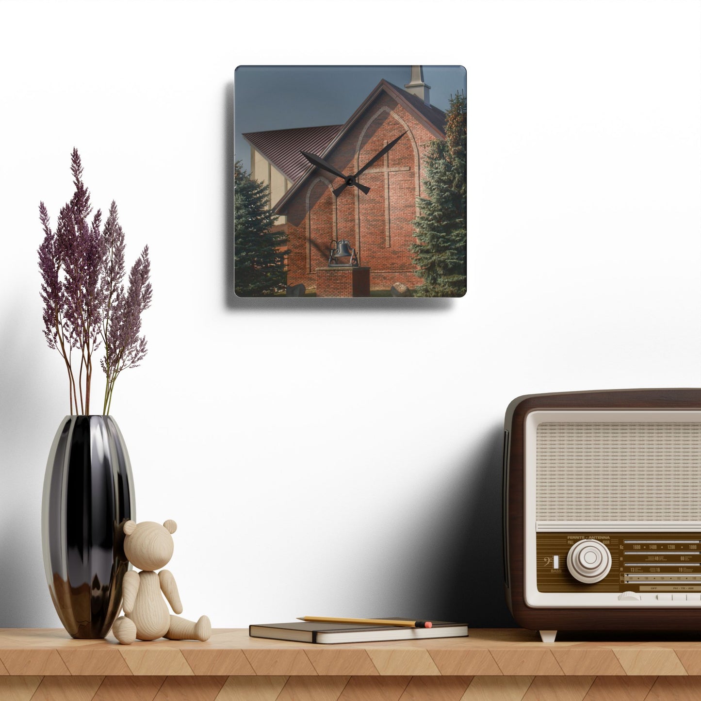 U R There Photography Church on Irish Road Rustic Farmhouse Acrylic Analog Wall Clock
