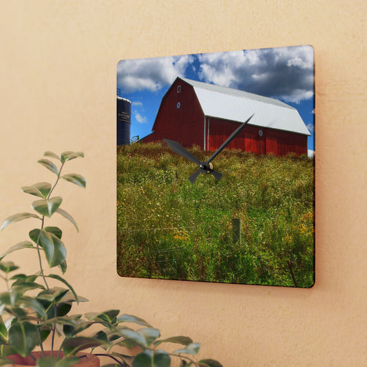 U R There Photography South Henderson Road Hilltop Red II Rustic Farmhouse Acrylic Analog Wall Clock