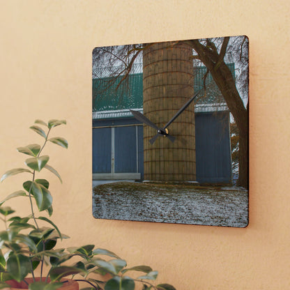 U R There Photography Hollow Corners Grey and Silo Rustic Farmhouse Acrylic Analog Wall Clock