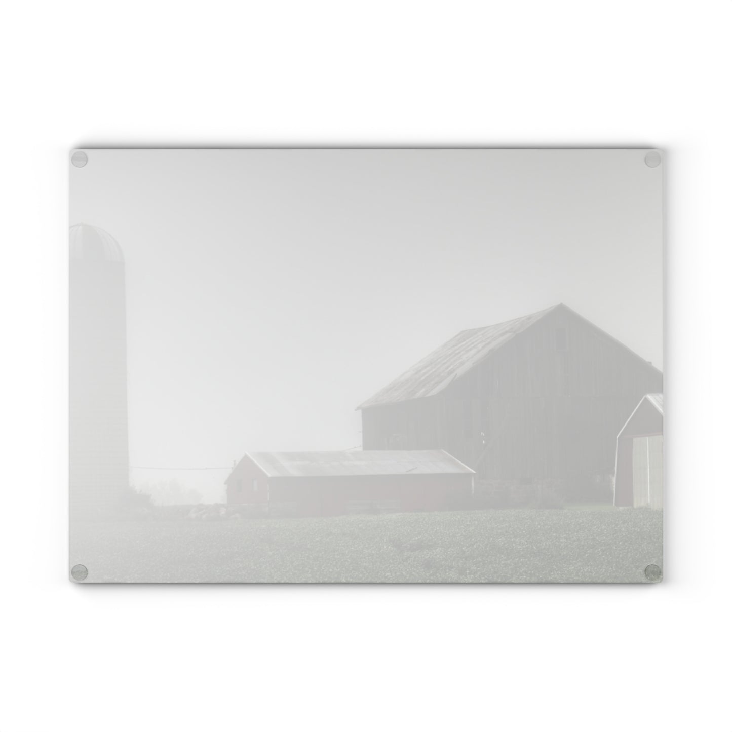 U R There Photography Farm in the Fog Rustic Farmhouse Tempered-Glass Cutting Board