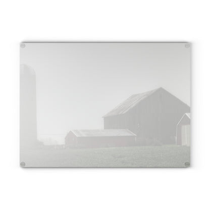 U R There Photography Farm in the Fog Rustic Farmhouse Tempered-Glass Cutting Board