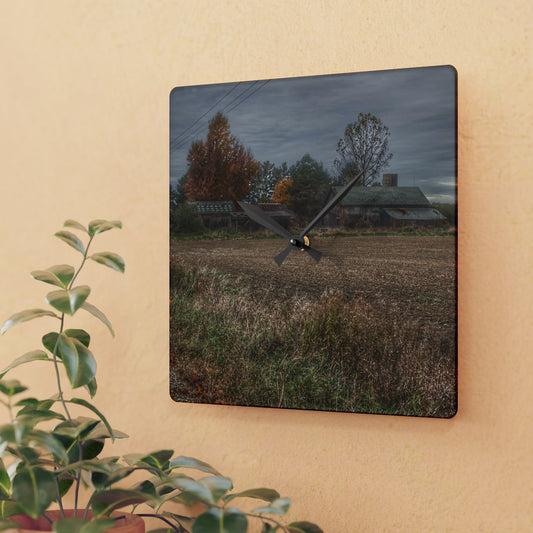 U R There Photography Birch Run Road Greys II Rustic Farmhouse Acrylic Analog Wall Clock