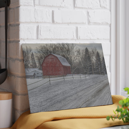 U R There Photography Phillips Road Winter Red Rustic Farmhouse Tempered-Glass Cutting Board