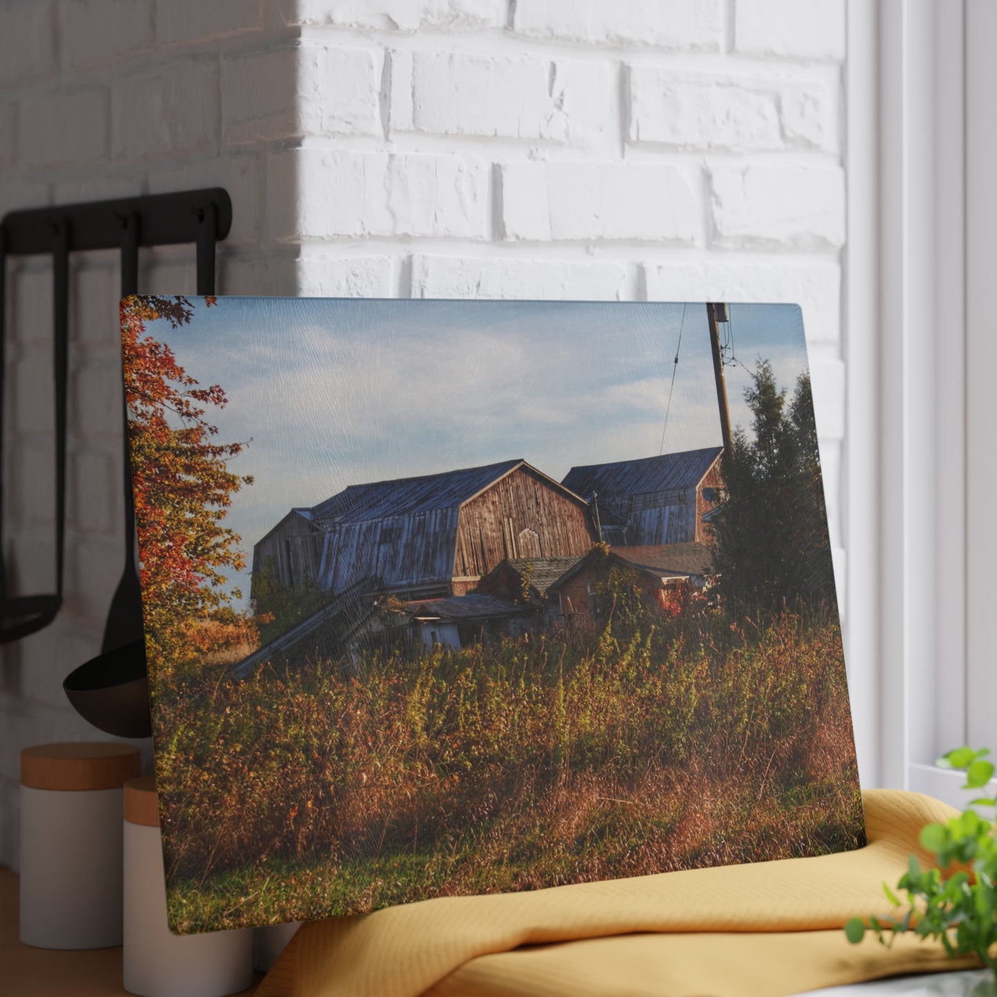 U R There Photography Montgomery Road Reds Rustic Farmhouse Tempered-Glass Cutting Board