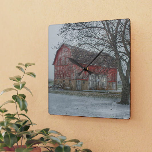 U R There Photography Cumber Road Red I Rustic Farmhouse Acrylic Analog Wall Clock