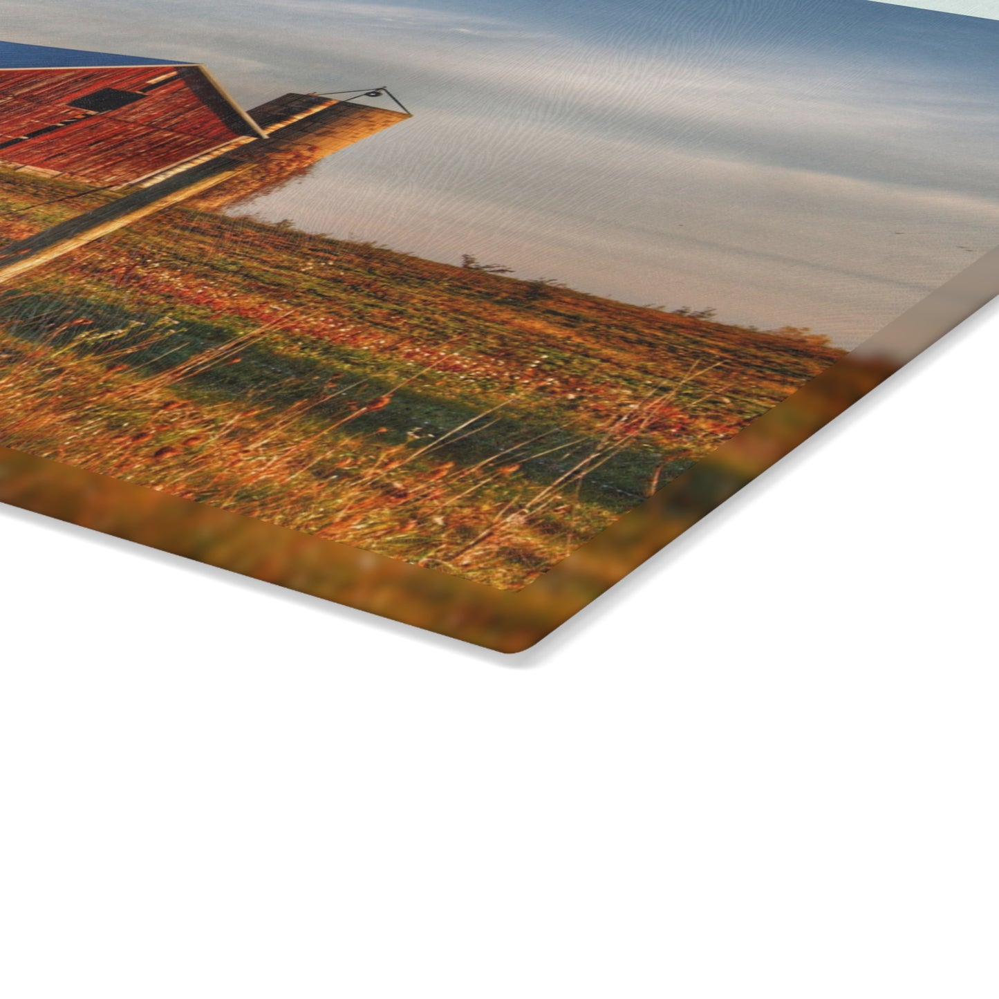 U R There Photography Lake Pleasant Road Little Red and Silo I Rustic Farmhouse Tempered-Glass Cutting Board