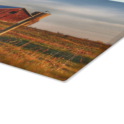 U R There Photography Lake Pleasant Road Little Red and Silo I Rustic Farmhouse Tempered-Glass Cutting Board