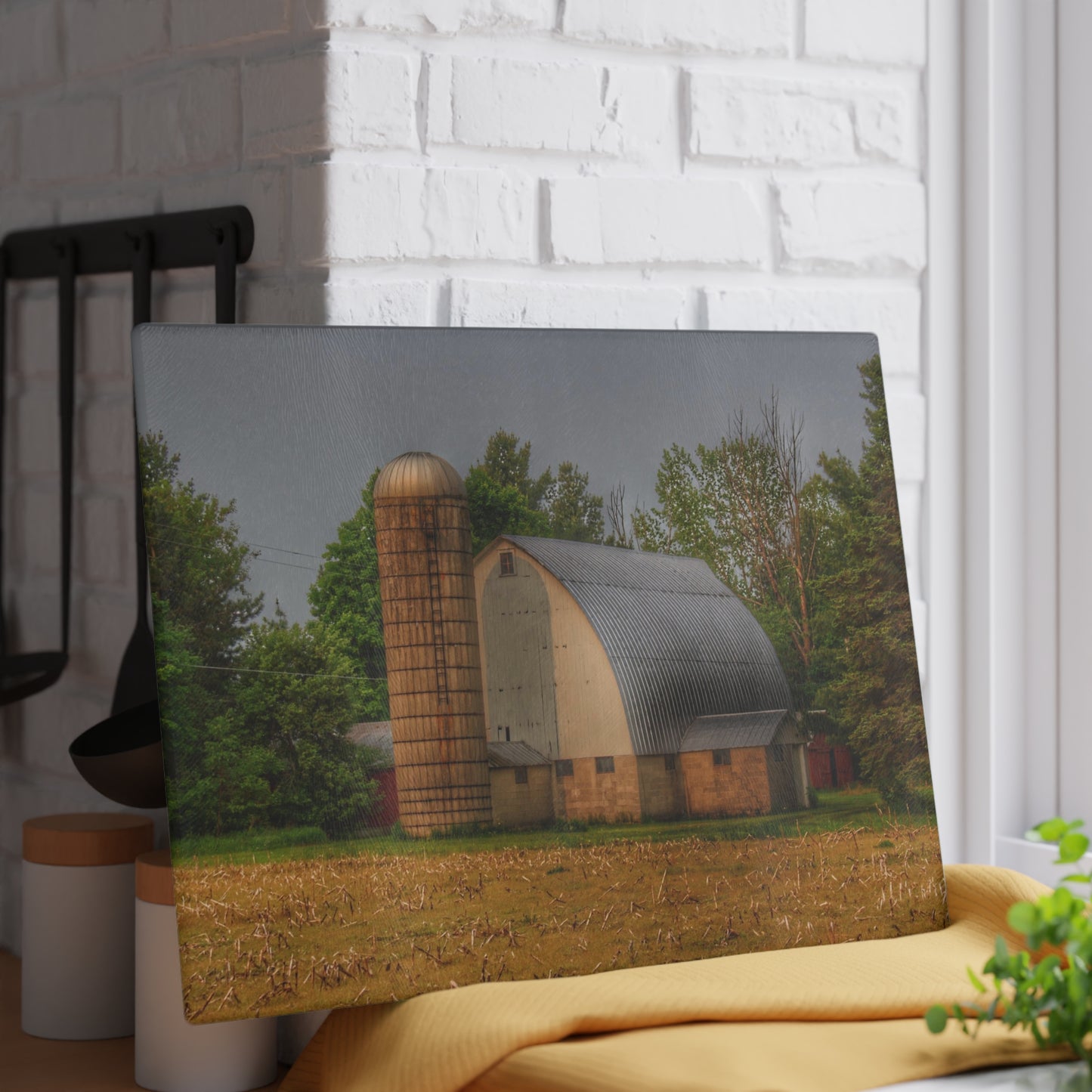U R There Photography Carpenter Road White II Rustic Farmhouse Tempered-Glass Cutting Board