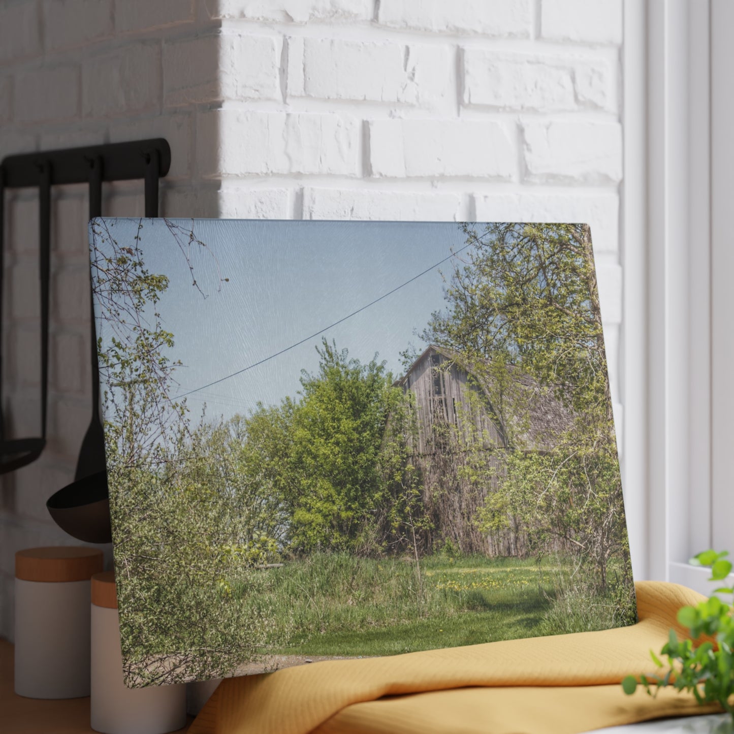 U R There Photography Bishop Road Grey II Rustic Farmhouse Tempered-Glass Cutting Board