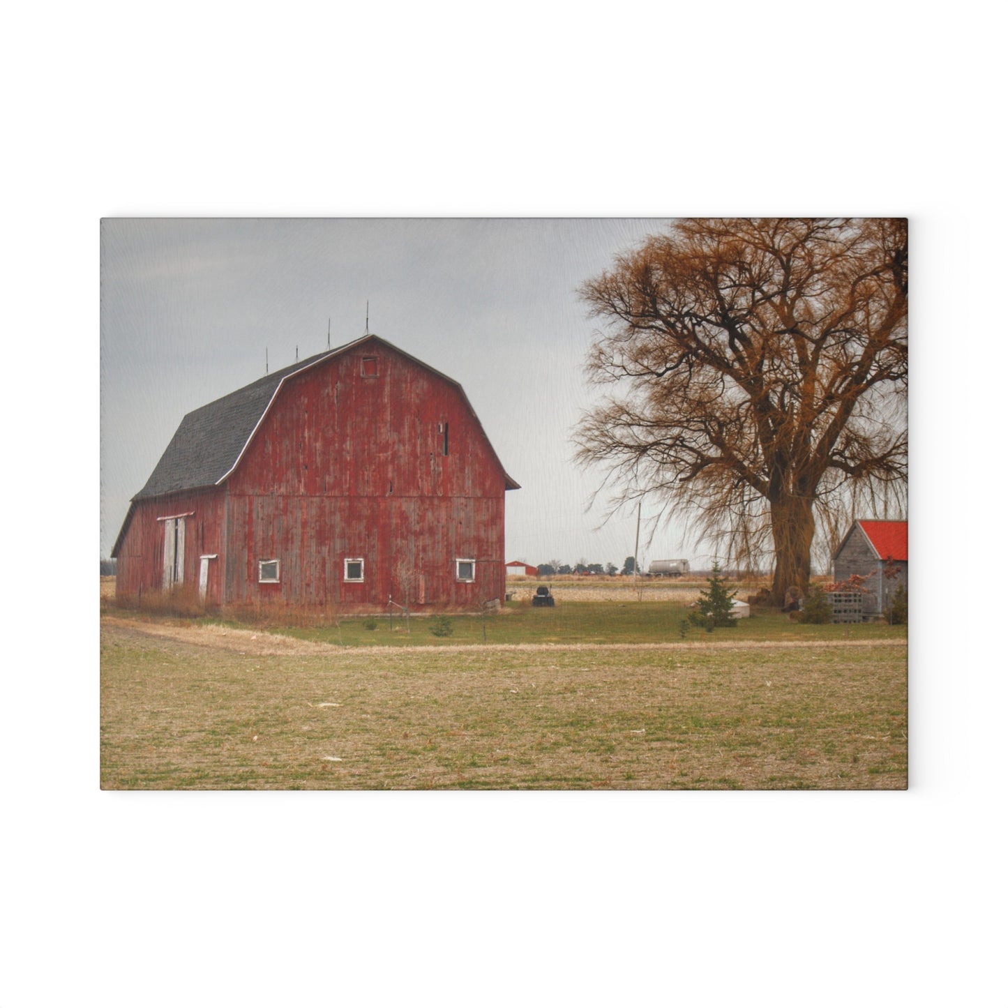 U R There Photography Loomis Road Red Rustic Farmhouse Tempered-Glass Cutting Board