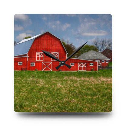 U R There Photography Delano Road Reds I Rustic Farmhouse Acrylic Analog Wall Clock