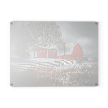 U R There Photography Catlin Red and Fence I Rustic Farmhouse Tempered-Glass Cutting Board