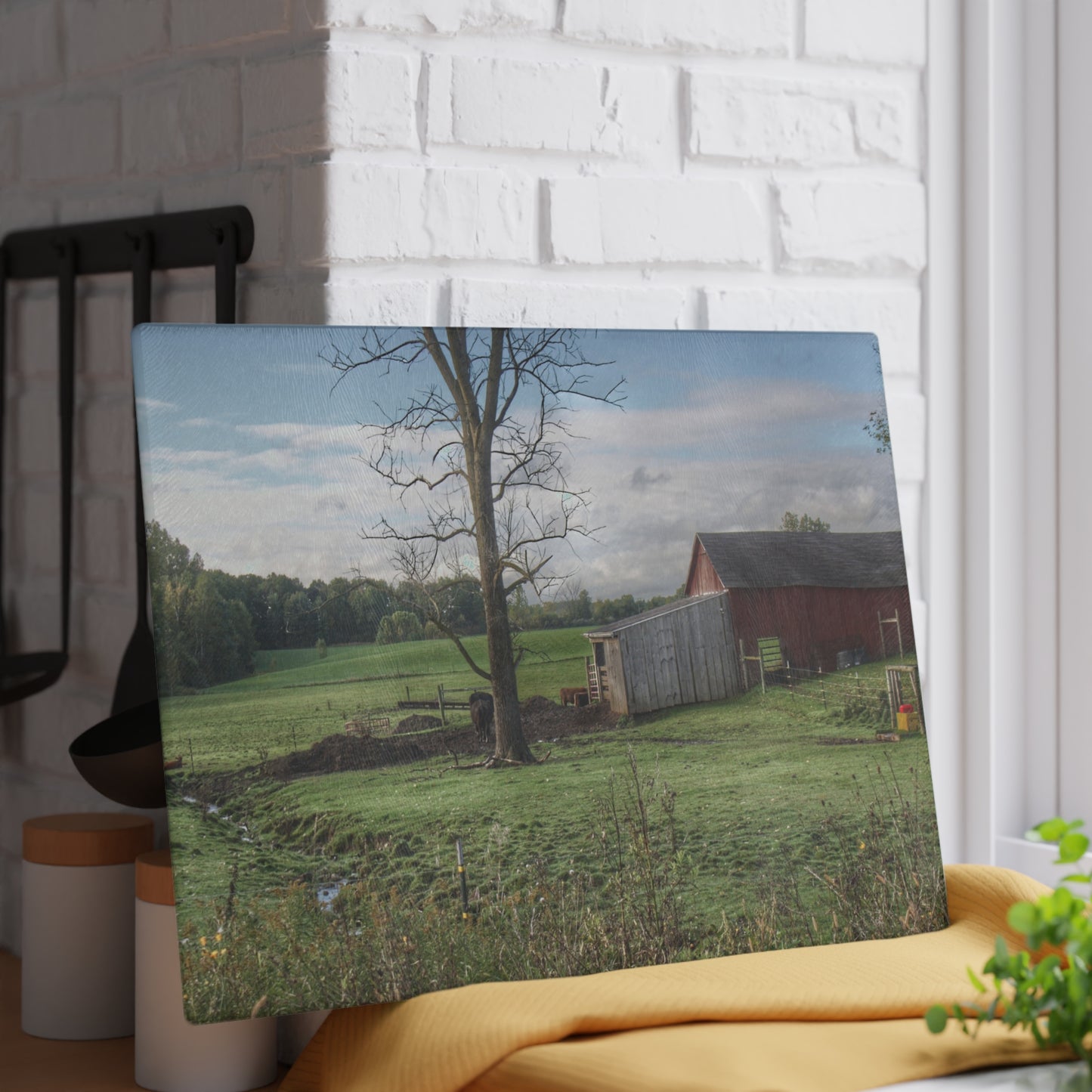 U R There Photography West Oregon Road Hidden Red III Rustic Farmhouse Tempered-Glass Cutting Board