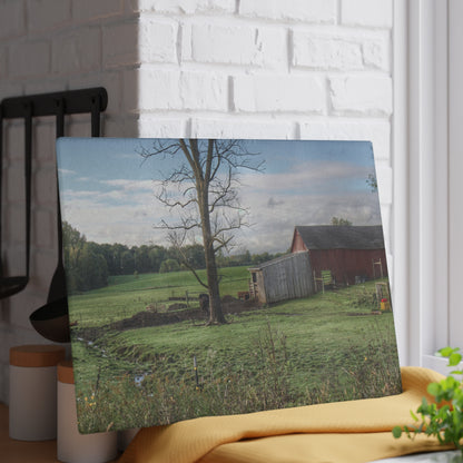 U R There Photography West Oregon Road Hidden Red III Rustic Farmhouse Tempered-Glass Cutting Board