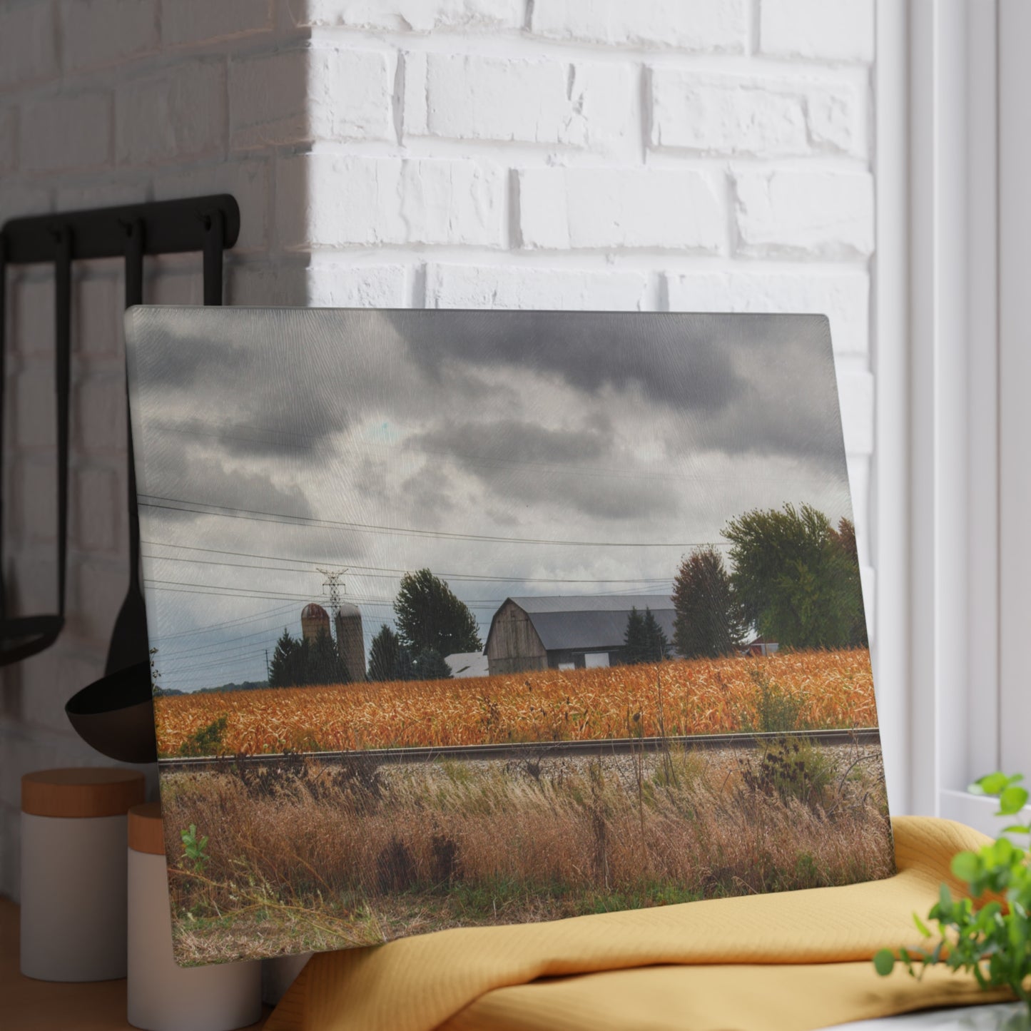 U R There Photography Reese Old Grey Beyond the Tracks Rustic Farmhouse Tempered-Glass Cutting Board