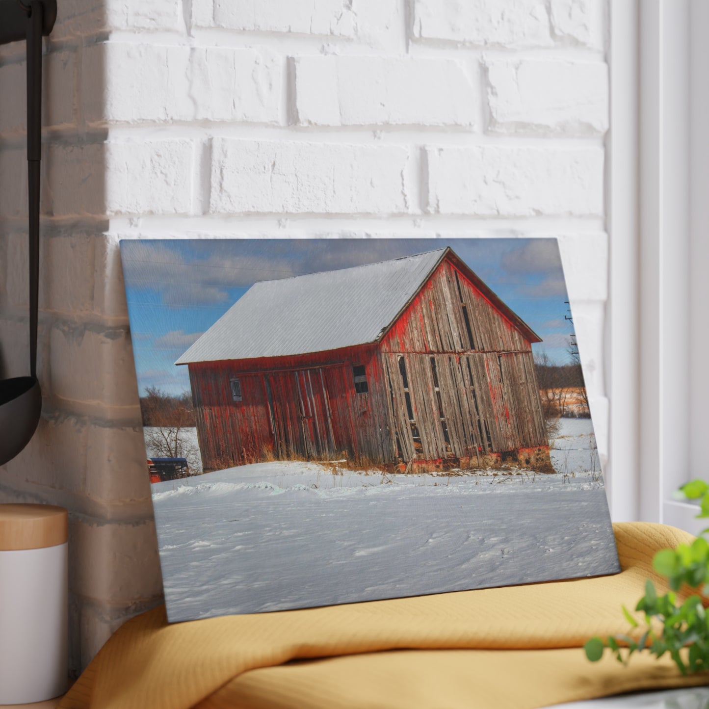 U R There Photography Barnes Road Little Red I Rustic Farmhouse Tempered-Glass Cutting Board
