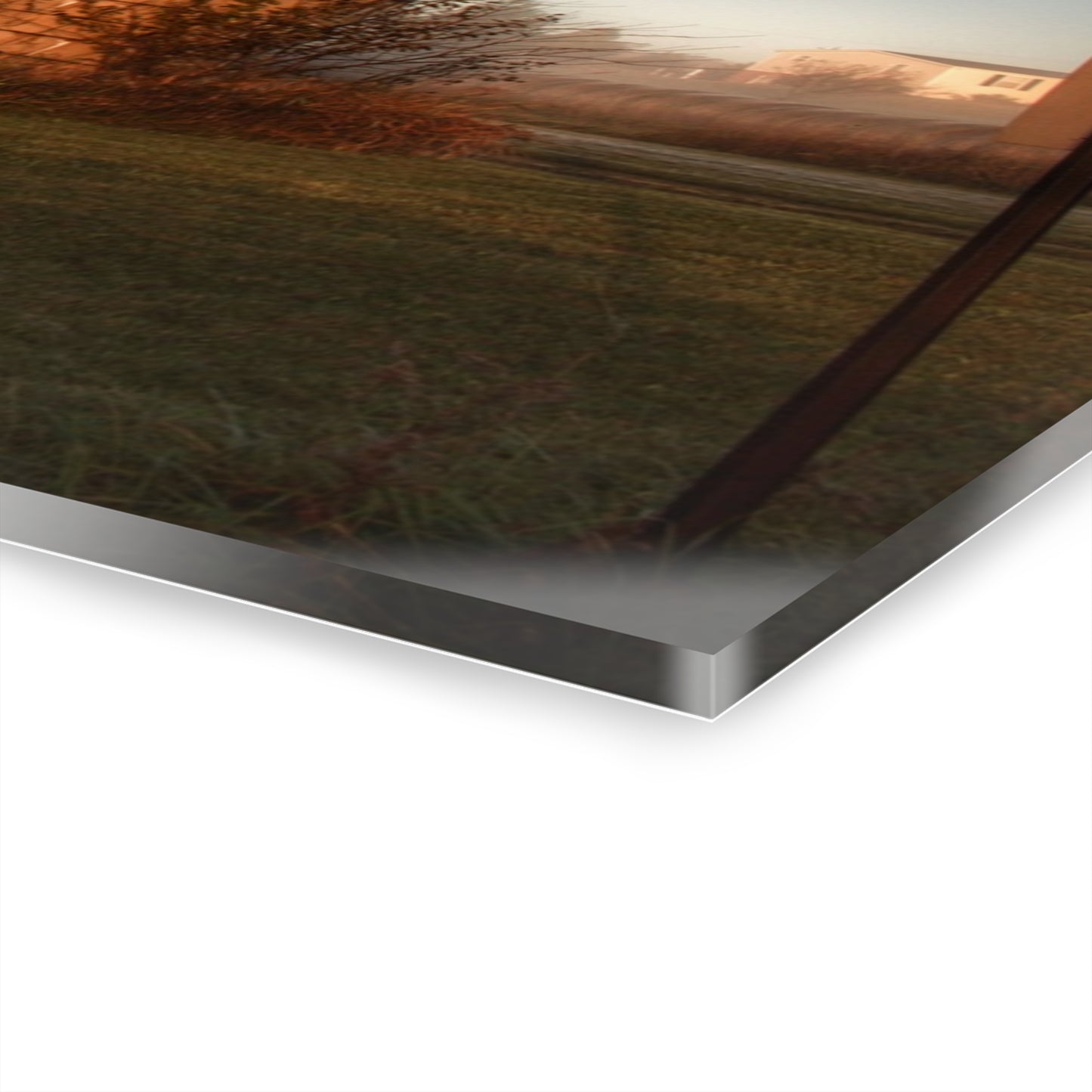 U R There Photography Klam Road Red Meets Foggy Sunrise I Rustic Farmhouse Acrylic Wall Print