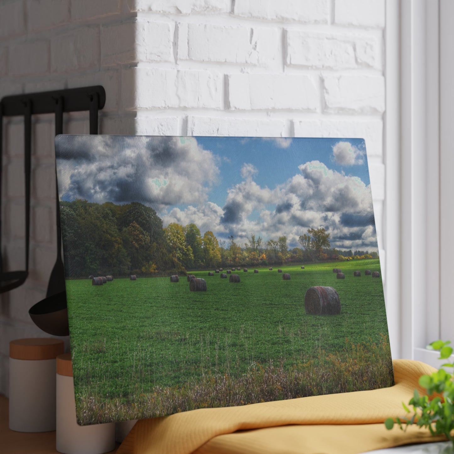 U R There Photography Haybale Heaven 2020 Rustic Farmhouse Tempered-Glass Cutting Board