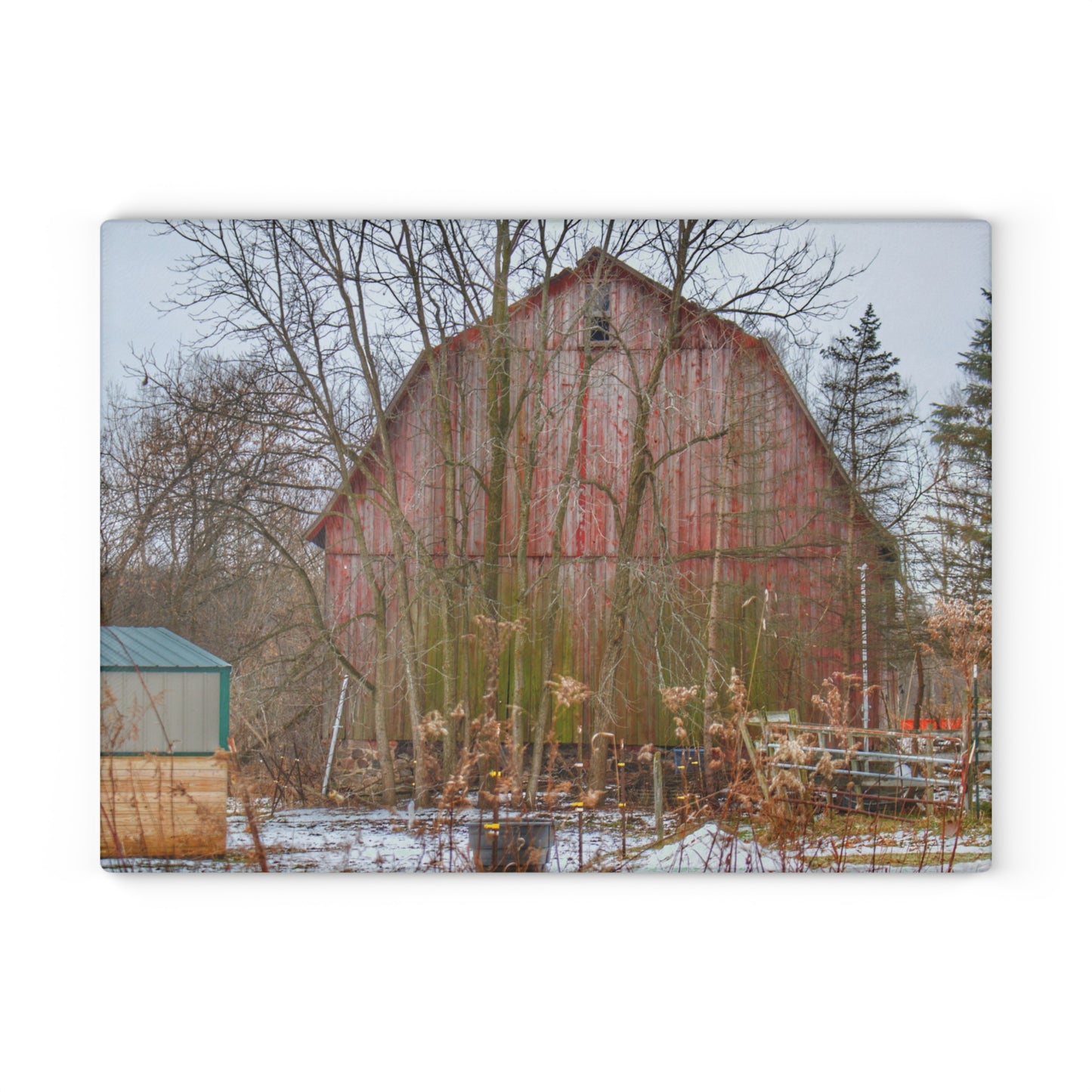 U R There Photography LeValley Road Red Rustic Farmhouse Tempered-Glass Cutting Board