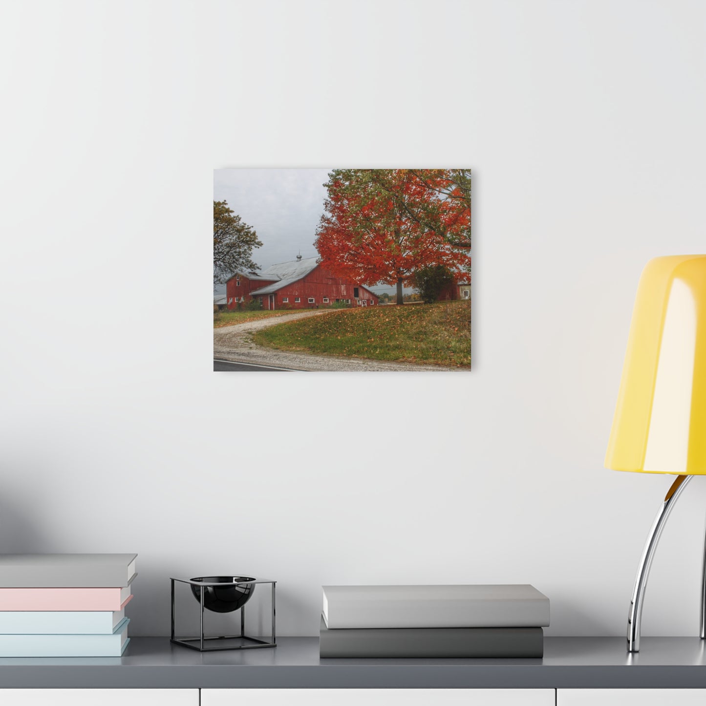U R There Photography Goodrich Baldwin Road Reds II Rustic Farmhouse Acrylic Wall Print