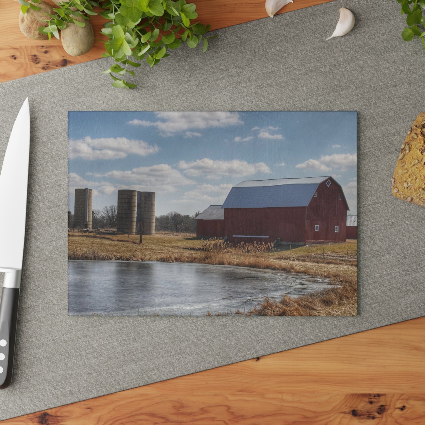 U R There Photography Fisher Road Red Rustic Farmhouse Tempered-Glass Cutting Board