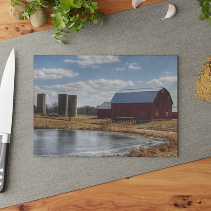 U R There Photography Fisher Road Red Rustic Farmhouse Tempered-Glass Cutting Board