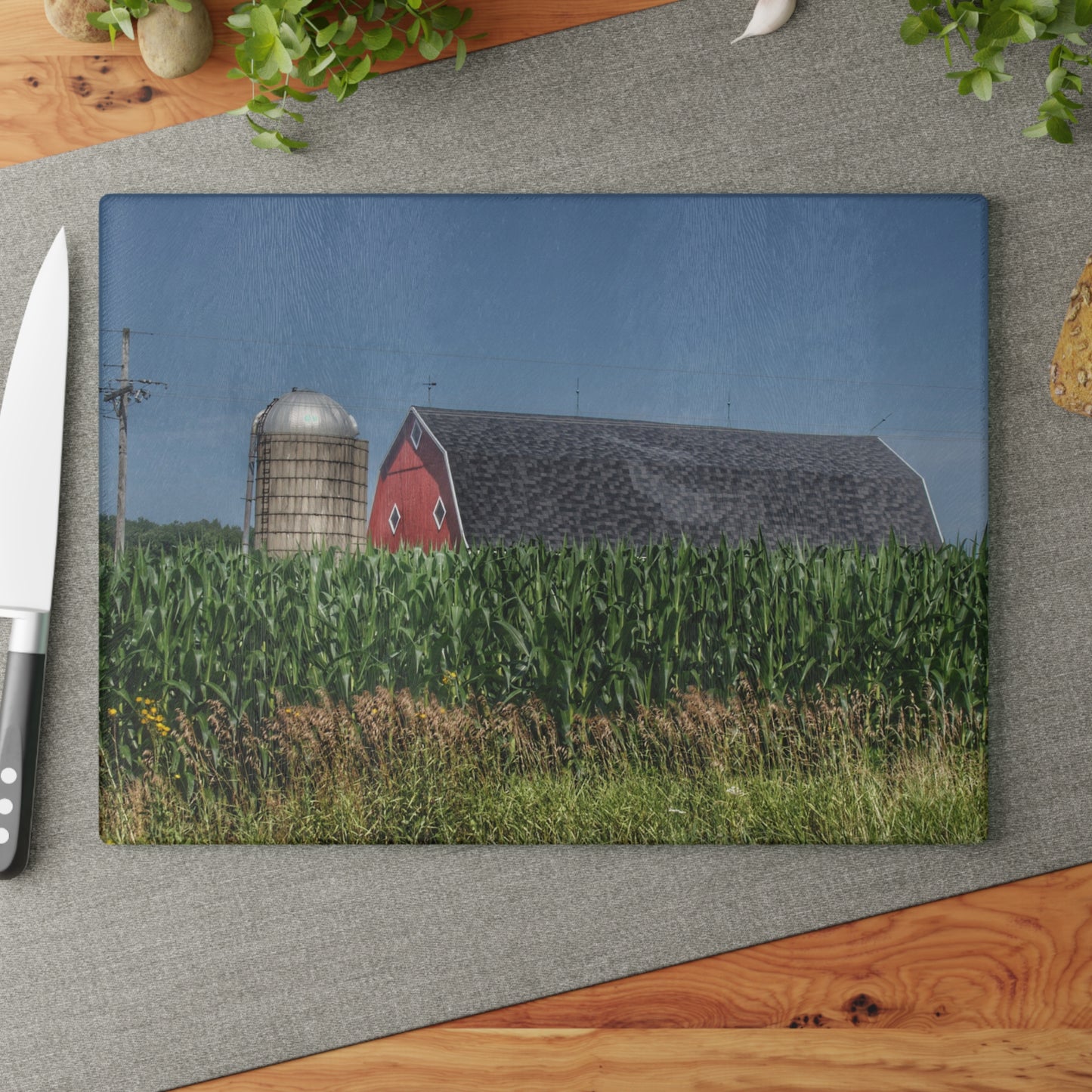U R There Photography North Lake Pleasant Red Above the Corn Rustic Farmhouse Tempered-Glass Cutting Board