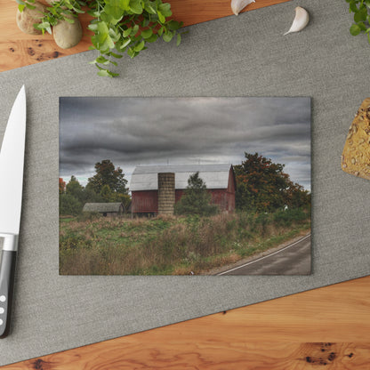 U R There Photography Columbiaville Red in Fall I Rustic Farmhouse Tempered-Glass Cutting Board