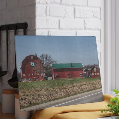 U R There Photography M-15 Quilted Red Rustic Farmhouse Tempered-Glass Cutting Board