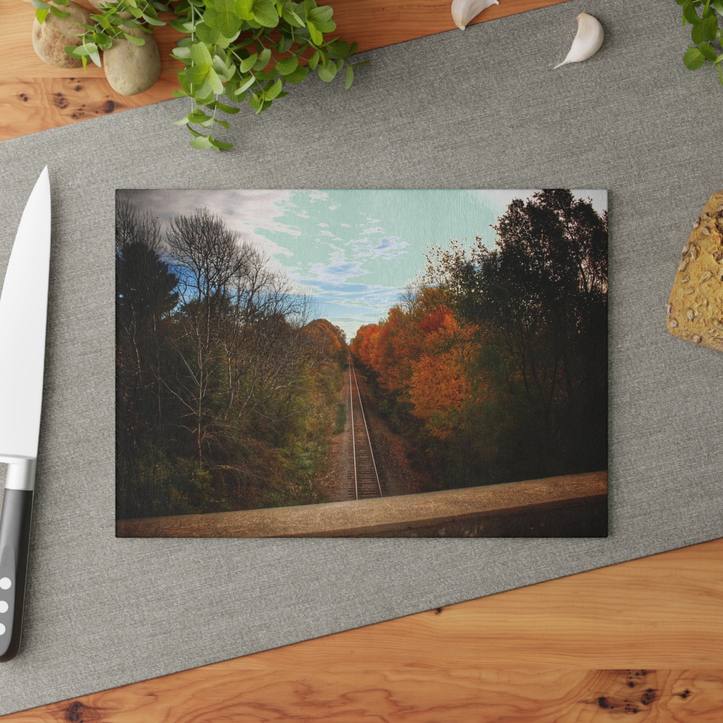 U R There Photography Above the Tracks in Vassar Rustic Farmhouse Tempered-Glass Cutting Board