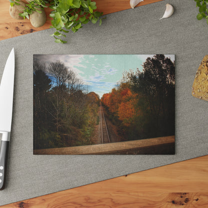 U R There Photography Above the Tracks in Vassar Rustic Farmhouse Tempered-Glass Cutting Board