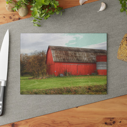 U R There Photography Oak Road Barber Barn I Rustic Farmhouse Tempered-Glass Cutting Board