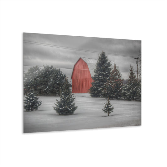 U R There Photography Vernor Road Winter Red Rustic Farmhouse Acrylic Wall Print