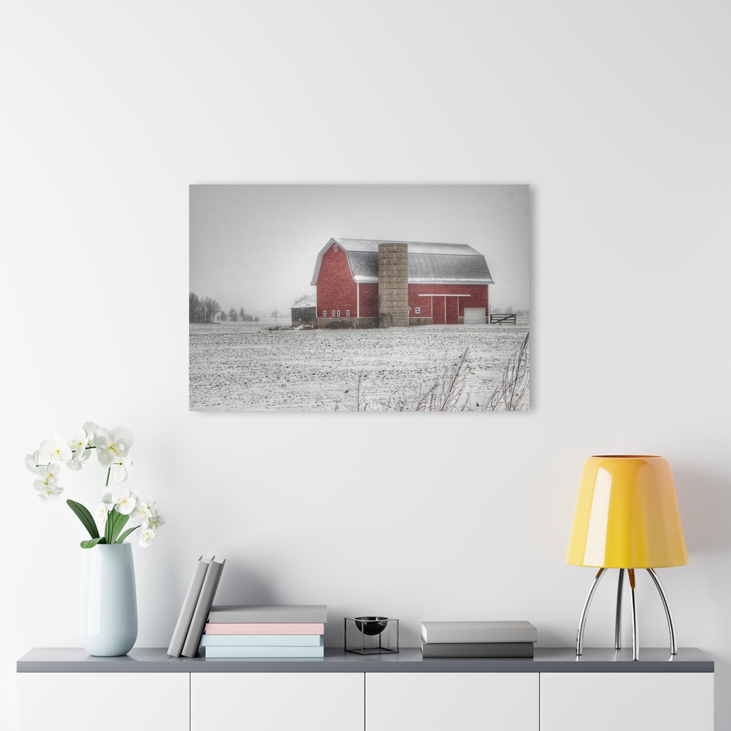 U R There Photography Winter Red Rustic Farmhouse Acrylic Wall Print