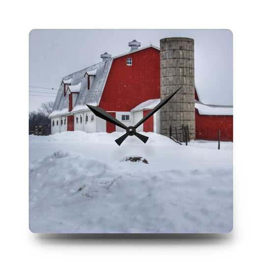 South Elba Block Red Rustic Farmhouse Acrylic Analog Wall Clock 10.75'' × 10.75'' (Square)