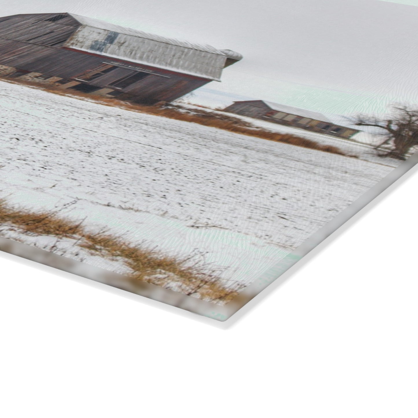 U R There Photography Frenchline Road Grey in Winter Rustic Farmhouse Tempered-Glass Cutting Board
