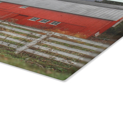 U R There Photography Corralled Red Rustic Farmhouse Tempered-Glass Cutting Board